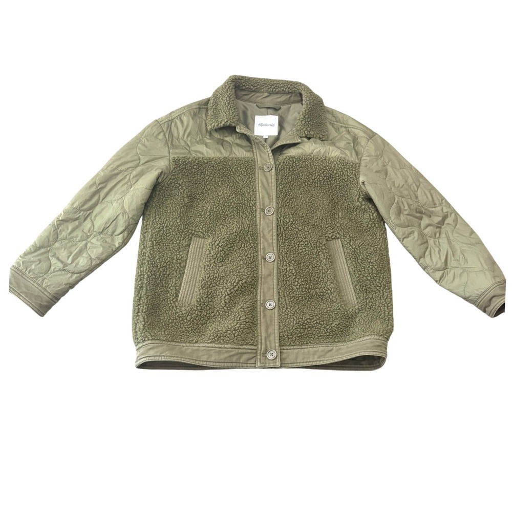 Madewell Quilted Sherpa Jacket Womens Small Olive Green Primaloft Button
